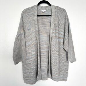 J. Jill PureJill Cardigan Women Large Gray Stripe Knit Open Front‎ Cotton Blend